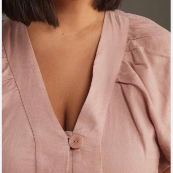 The Reneé Flutter-Sleeve Linen Button-Front Midi Dress, Mauve XS - Picture 4 of 4